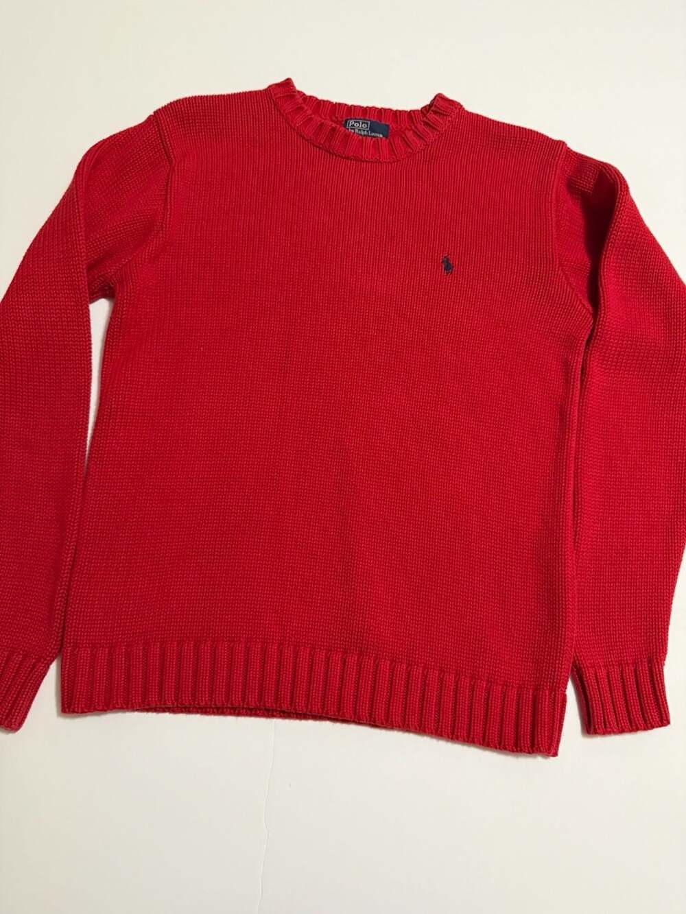 Polo Ralph Lauren Red Crewneck Knit Sweater with Navy Pony